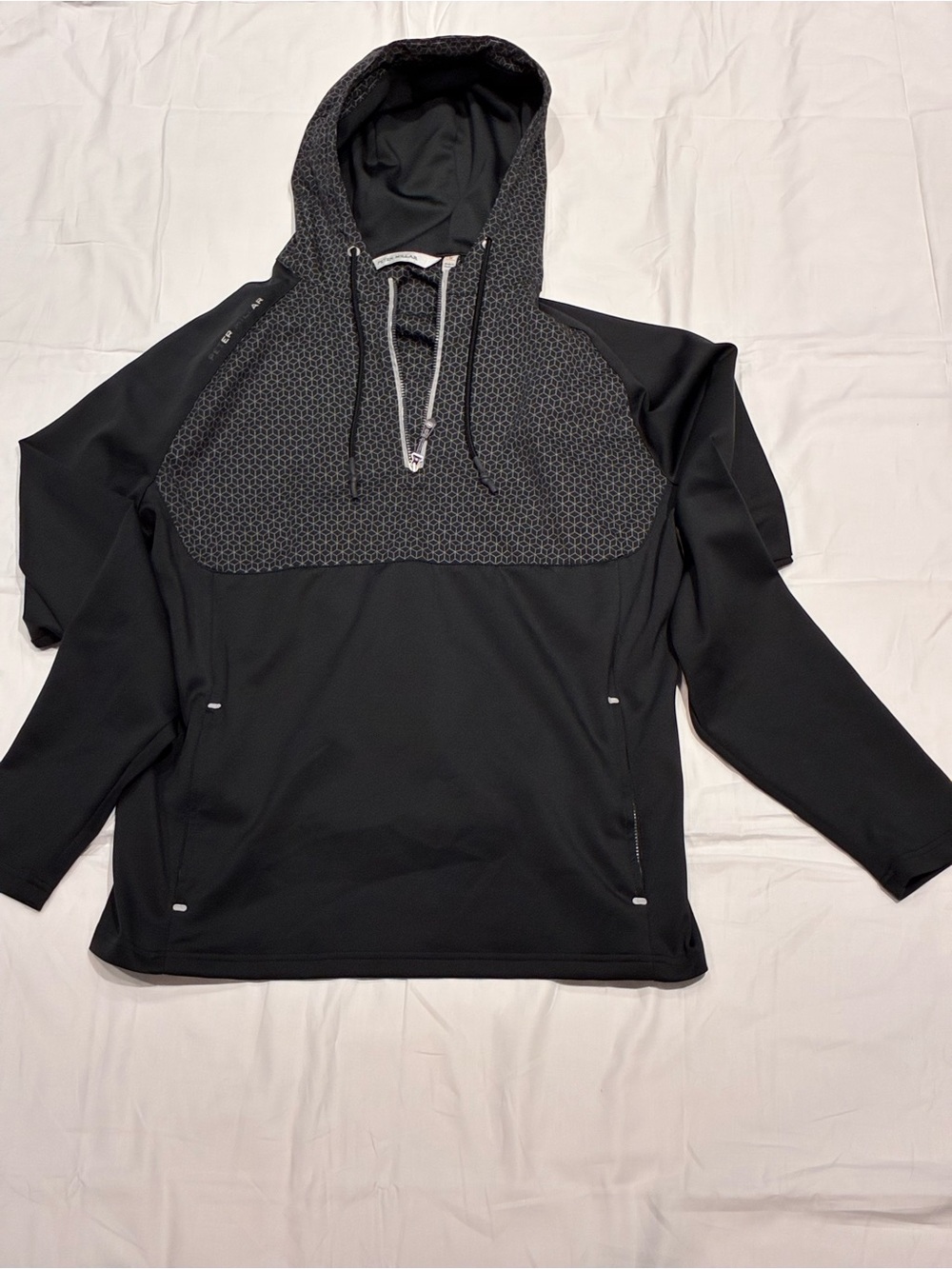Peter Millar Black Performance Hoodie with Patterned Yoke